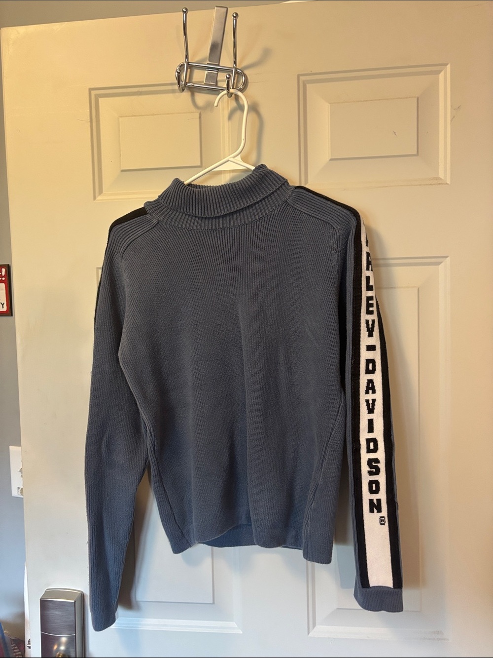 Harley-Davidson Slate Blue Turtleneck Sweater with Logo Sleeve